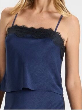 A New Day Navy Blue & Black Satin Camisole with Lace Trim